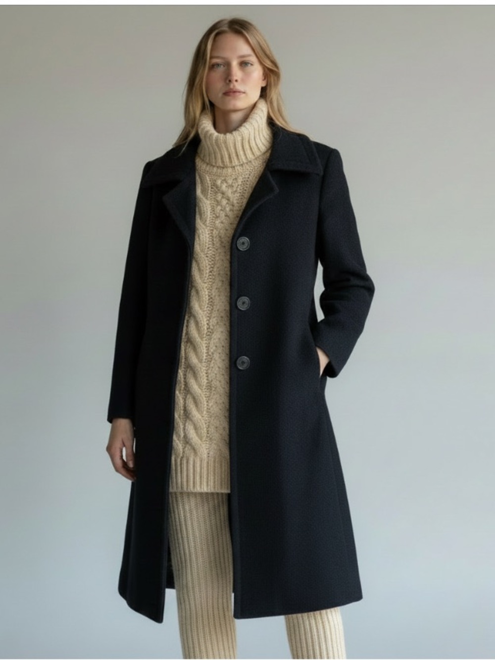 Vintage 60 Auckie Sanft Black Wool Coat Sz M Single-Breasted Classic Minimalist